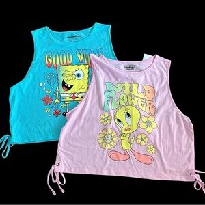 Two Graphic Juniors Side Tie Knit Tank Tops Junior’s Size XL (15-17)